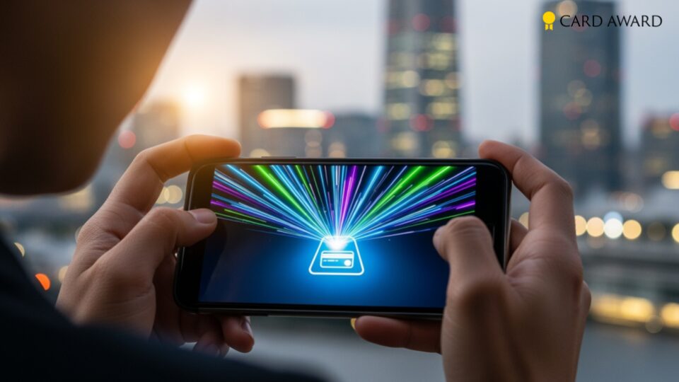 アメックスカードがGoogle Pay対応開始。この画像は都市でスマホ決済を利用するシーンを描写しており、日常の利便性を表現しています。